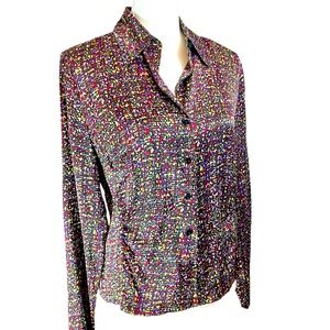 Vintage TALBOTS Silk Stained Glass Blouse Top Ruched Size 10 Office Career Work‎